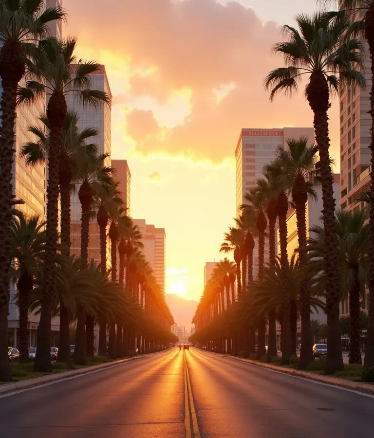 Las Vegas Nevada desert cityscape at golden hour