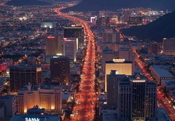 Aerial view of the Las Vegas valley at dusk