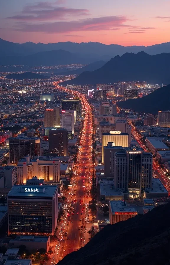 Aerial view of the Las Vegas valley at dusk
