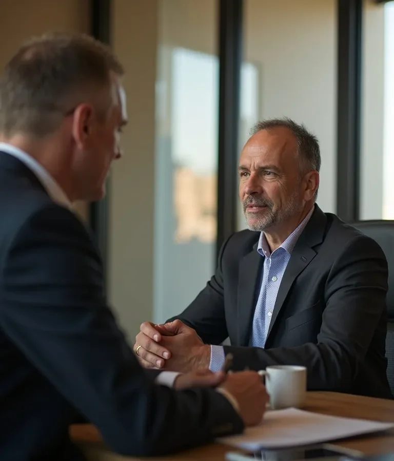 Business advisor meeting with a small business owner in a modern office